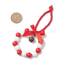 3 pendentif décoratif en forme de couronne de Noël en perles de bois&nbsp;HJEW-JM03829