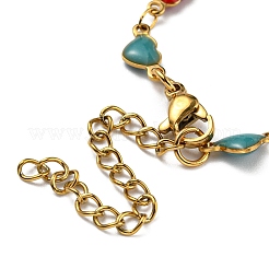 Ionenplattierung (IP) goldenes 304 Edelstahl-Herzgliederkettenarmband mit Emaille&nbsp;BJEW-E088-01G-05