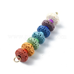 Pendentifs ronds plats teints en pierre de lave naturelle chakra&nbsp;PALLOY-JF02528-01