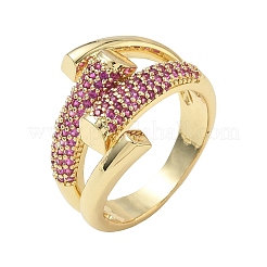 Bagues ouvertes en laiton avec micro pavé de zircones cubiques pour femmes&nbsp;RJEW-L343-12G-02