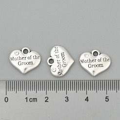 Thème de mariage antique ton argent coeur en alliage de style tibétain avec la mère du marié les breloques de strass&nbsp;TIBEP-N005-17A