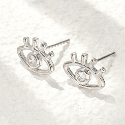 Pendientes de botón con forma de ojo de circonita cúbica transparente micro de latón&nbsp;EJEW-S252-02P