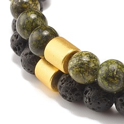 2 Stück 2 Stil natürliche Serpentin / grüne Spitze & Lavagestein runde Perlen-Stretch-Armbänder mit Säulen-Synthetik-Hämatit&nbsp;BJEW-JB07575