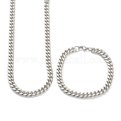 Schmucksets aus kubanischen Gliederketten und Armbändern aus Edelstahl 304&nbsp;SJEW-B019-03B-P