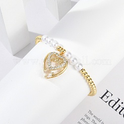 Bracelets à breloques en laiton micro pavé de zircones cubiques pour femmes&nbsp;BJEW-M050-02G-03