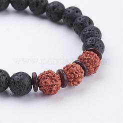 Bracciali elasticizzati con perline in pietra lavica&nbsp;BJEW-P162-01B