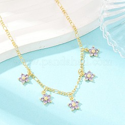 Halskette mit Anhänger in Form einer Figaro-Kette aus Messing mit lila Zirkonia-Blumenfassung für Damen&nbsp;NJEW-F364-01G