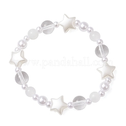 Pulseras elásticas de plástico ABS con perlas de imitación y cuentas de vidrio para mujer&nbsp;BJEW-JB11864