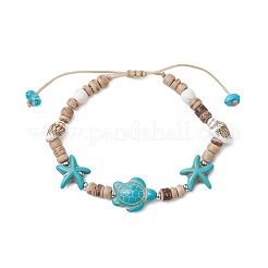 Conjunto de pulseras trenzadas de cuentas de coco y turquesa sintéticas con temática oceánica&nbsp;BJEW-JB11460-01