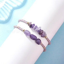 2 bracciale intrecciato con perline di ametista naturale e vetro per donna&nbsp;BJEW-MZ00247-04