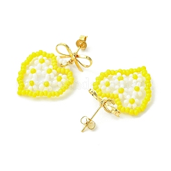 Pendientes colgantes con forma de corazón y cuentas de vidrio hechas a mano&nbsp;EJEW-MZ00369-02
