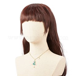 Collier pendentif tressé en perles et verre de coquille d'arbre de Noël avec chaînes à maillons&nbsp;NJEW-TA00028