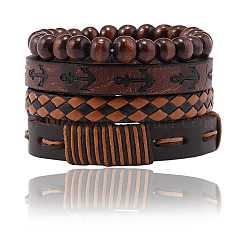 4 pz 4 stili set di braccialetti intrecciati in similpelle PU&nbsp;BJEW-CL0001-13C
