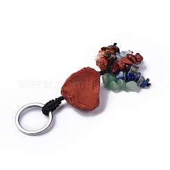 Pépite de jaspe rouge naturel avec des porte-clés à pampilles de pierres précieuses mélangées&nbsp;KEYC-P012-02P-07