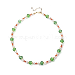 Colliers de perles rondes à facettes en verre et en plastique ABS blanc&nbsp;NJEW-JN05464-02