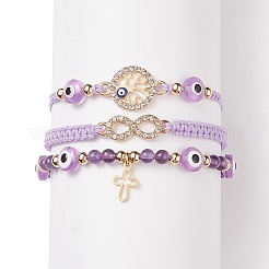 3pcs 3 Stil Harz böser Blick geflochtene Perlenarmbänder Set&nbsp;BJEW-JB08811