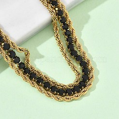 Doppellagige Armbänder aus Edelstahl 304 und Strass-Seilkette für Damen&nbsp;BJEW-F540-09G