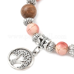Bracelets à breloques en alliage rond et plat avec arbre de vie&nbsp;BJEW-JB12358-02
