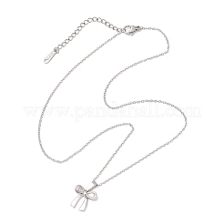 Messing Pavé klar Zirkonia Bowknot Anhänger 304 Edelstahl Kabelkette Halsketten für Frauen&nbsp;NJEW-JN05357