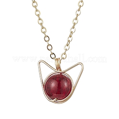 Colliers pendentifs en forme de chat en verre enveloppés de fil de cuivre&nbsp;NJEW-JN05258