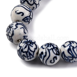 Brins de perles de porcelaine bleu et blanc à la main&nbsp;PORC-I027-04H