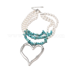 Collane multistrato con chip di turchese sintetico tinto boho e perle di plastica&nbsp;LS-NJEW-U006-04B-P