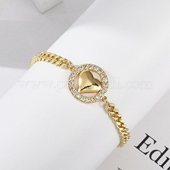 Bracelets en laiton à maillons en zircone cubique transparent&nbsp;LS-BJEW-M050-03G-02