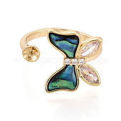 Schmetterling Messing Micro Pave klare Zirkonia & Abalone Muschel Manschettenringe Fassung&nbsp;KK-T079-41G