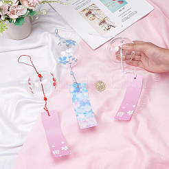 3 Stück 3 Stile japanisches Glas rund mit Sakura-Muster Windspiele&nbsp;HJEW-BC0001-56