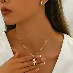 Orecchini a bottone in ottone con zirconi cubici e collane pendenti per donna set dorati&nbsp;GL8685-1