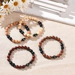 Armband-Sets aus hölzernen und nichtmagnetischen Hämatit-Perlen&nbsp;BJEW-JB09063