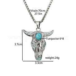 Collar con colgante de cabeza de buey de aleación con cadenas de acero inoxidable.&nbsp;JN1135C