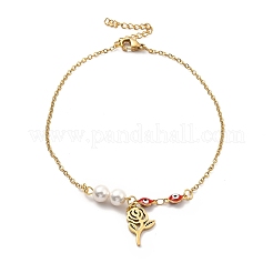 Tobillera con eslabones mal de ojo con perlas y esmalte ccb&nbsp;AJEW-C021-05G