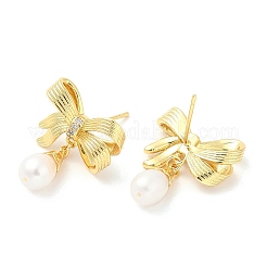 Orecchini pendenti da donna con micro pavé di ottone placcato a cremagliera e zirconi trasparenti&nbsp;EJEW-M260-26G
