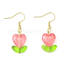 Pendientes colgantes de vidrio y murano con flor de corazón&nbsp;EJEW-JE05324