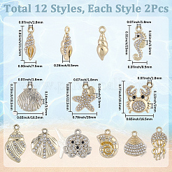 24 Uds 12 estilos colgantes de rhinestone de cristal de aleación&nbsp;FIND-BM0001-79A