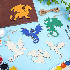 Ensemble de 24 pendentif dragon en bois brut (6 styles différents) pour peinture artistique&nbsp;AJEW-WH0752-611