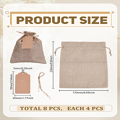 4 Stück rechteckige Beutel aus Polyester-Imitat-Sackleinen mit Kordelzug&nbsp;ABAG-LP0001-75