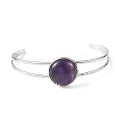 Brazaletes planos redondos de acero inoxidable 304 con piedras mixtas naturales para mujer.&nbsp;BJEW-JB14352-02