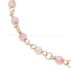 Chaînes de cheville à maillons ronds à facettes en acier inoxydable 304 et agate naturelle (teinte et chauffée)&nbsp;AJEW-AN00747-03