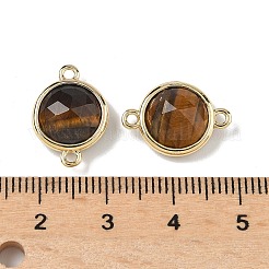 Messing Pavé natürliche Tigerauge facettiert flach rund Verbinder Charms&nbsp;G-U028-04G-02
