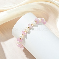 Pulseras de cuentas de kunzita natural y perlas cultivadas redondas de agua dulce para mujer.&nbsp;BJEW-JB14004