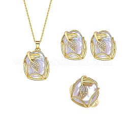 Conjuntos de collares y pendientes colgantes de perlas naturales de agua dulce y anillos.&nbsp;FS-WG70A16-01