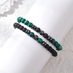 Bracelet extensible en perles d'agate noire naturelle&nbsp;BJEW-JB13435