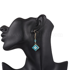 Boucles d'oreilles pendantes en losange avec perles de verre faites à la main en acier inoxydable 304&nbsp;EJEW-MZ00517-03