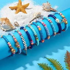 10 pièces 10 styles en argile polymère heishi perles ensembles de bracelets extensibles&nbsp;BJEW-JB05922