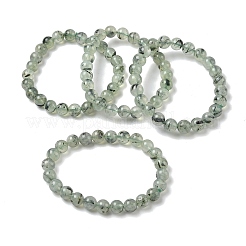 Braccialetti elastici con perline rotonde in prehnite naturale per uomo e donna&nbsp;BJEW-G743-01F
