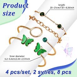 Hellgoldlegierung Schmetterling 4 Stück 2 Farben Manschette Armreif und 4 Stück 2 Farben Link Kette Armbänder Set&nbsp;BJEW-HY0001-35B