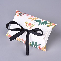 紙枕キャンディーボックス  リボン付き  結婚式の好意パーティー供給ギフトボックス  花柄  カラフル  123x76x25mm