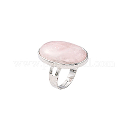 Anillos de piedras preciosas, cuarzo rosa, con fornituras de latón de platino, oval, ajustable, rosa, 18mm